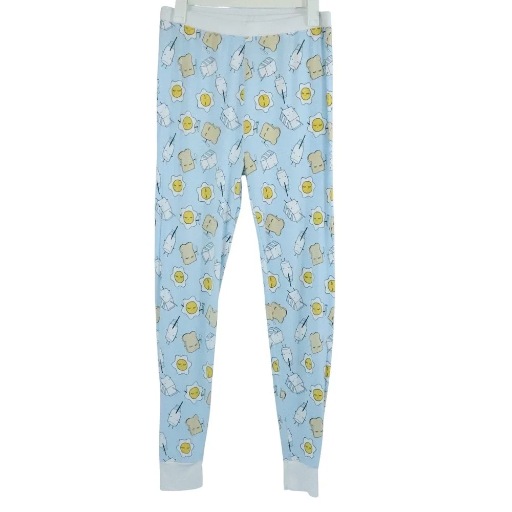 Little Sleepies Blue Breakfast Pajama 2 Piece Bamboo Set Egg Toast Milk Sz 12/14